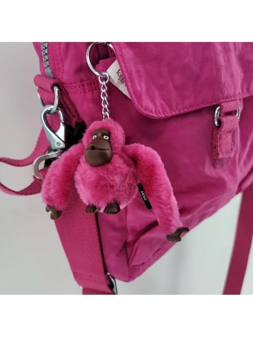 💗 Kipling Pink Messenger Bag w/ Monkey Charm – Cute, Lightweight & Ready to Go!